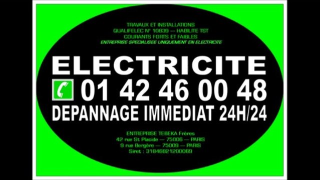 ELECTRICITE ENTREPRISE PARIS 9eme 0142460048 ELECTRICIEN PARIS 9e 75009