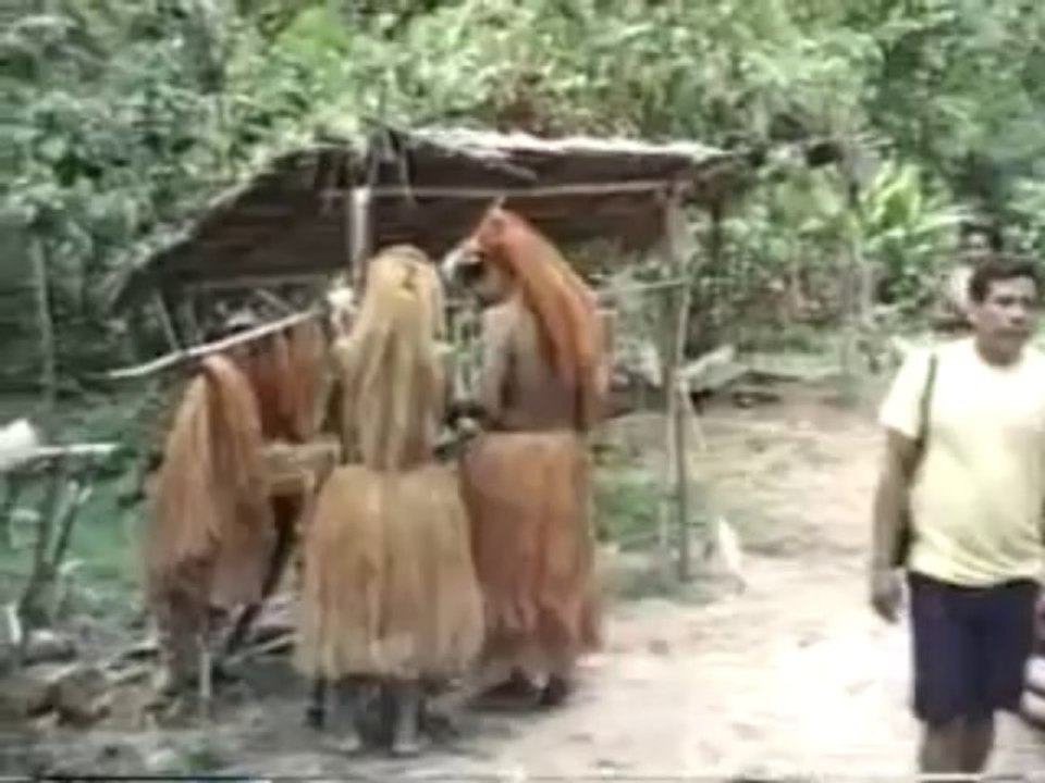Amazonian Yagua tribe blowgun demonstration