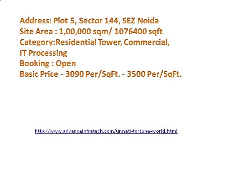 Unnati Fortune World project in Sector 144 Noida