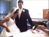 A penguin poops on the wedding dress! So funny!