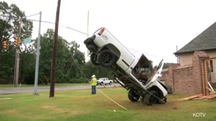 Teenage Driver Gets Truck Stuck on Guy-Wire