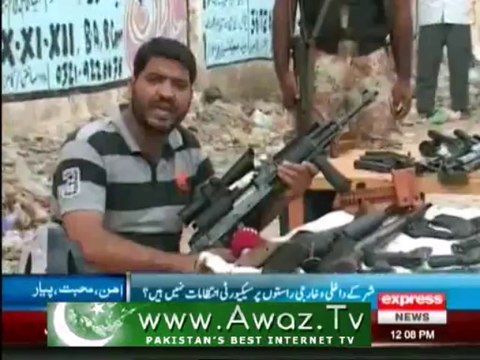 latest weaponries, CCTV cameras and dozens of bullets were recovered from Karachi