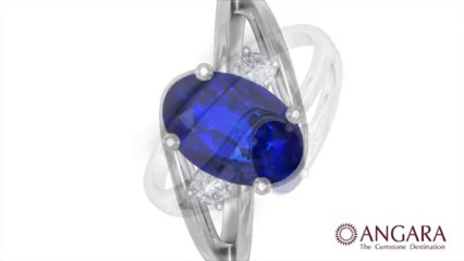 Oval Sapphire and Round Diamond Split Shank Ring