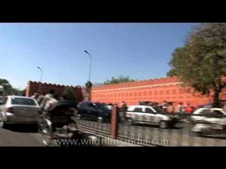 Driving through one of the gates of the old walled city - Jaipur