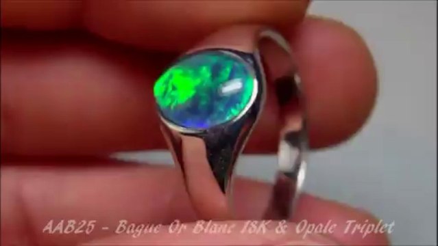 AAB25 - BIJOU OPAL ORION - BAGUE CHEVALIERE HOMME OR BLANC 18 CARATS OPALE TRIPLET