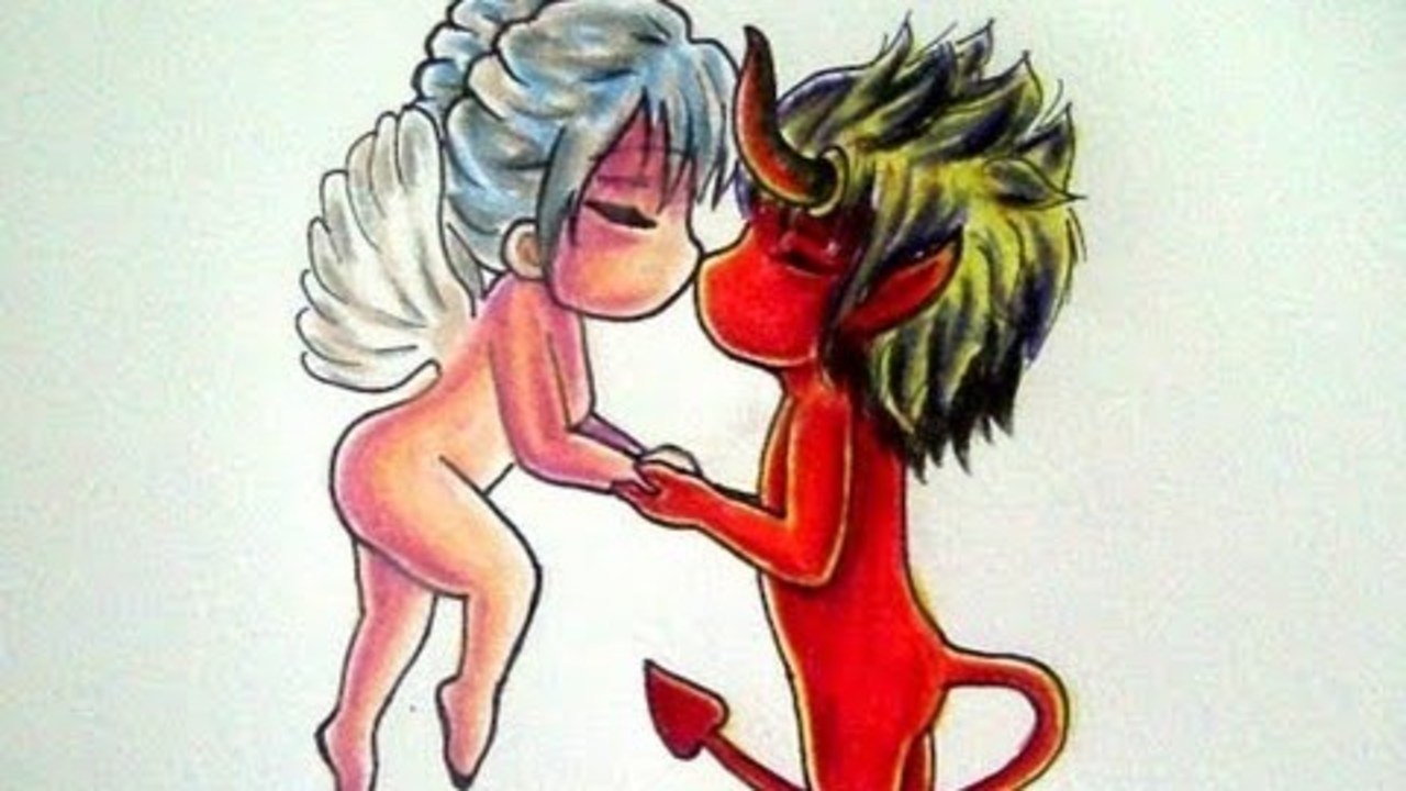 COMO DIBUJAR UN ANGEL Y DIABLO CHIBI / COMO HACER UN DIBUJO DE AMOR