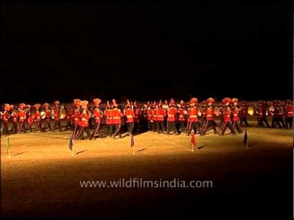 Soldiers marching along with the sound of the t...
