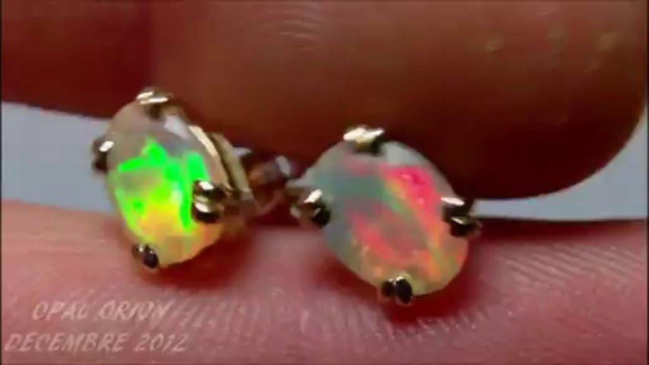 AAB15 - OPAL ORION BIJOU - Boucles d'Oreilles Or 18 Carats & 2 Opales Facettées Welo Ethiopie