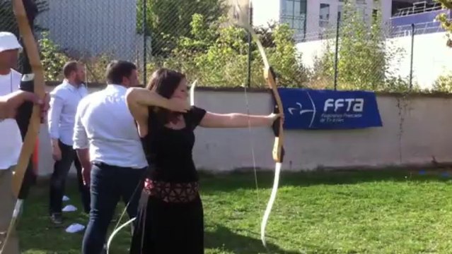 Première flèches, lors des portes ouvertes / initiation au tir à l'arc US-GAZELEC Paris/Plaine-Saint-Denis (même (un peu) enceinte, ce sport est accessible!)