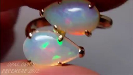 AAB14 - OPAL ORION BIJOU - Bague " Toi et Moi " Or 18 Carats et 2 Opales Welo Ethiopie