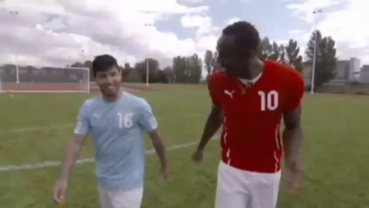 Usain Bolt entraîne Sergio Agüero avant le derby de Manchester entre United et City