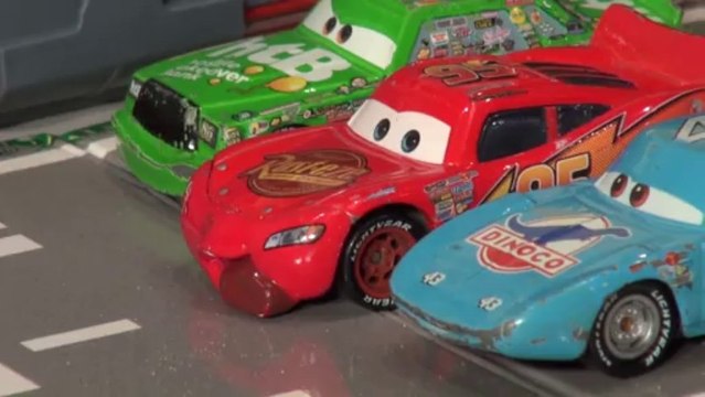Disney Pixar Cars Re enactment scene with Lightning McQueen ,Rusty, Dusty, Fred and Donna Pits