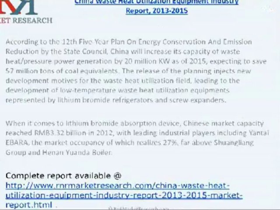 RnRMR: China Waste Heat Utilization Equipment Industry