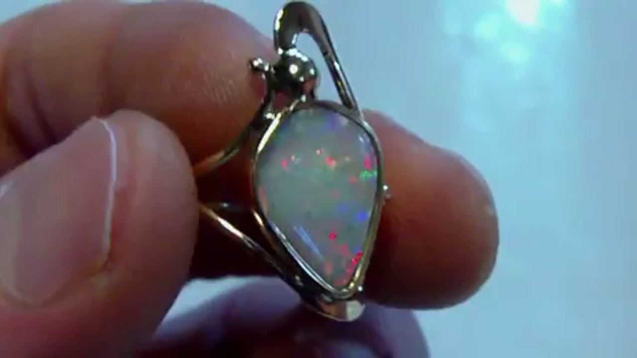 AB35 - Bijou OPAL ORION - Bague or massif 18 K opale blanche australie ring