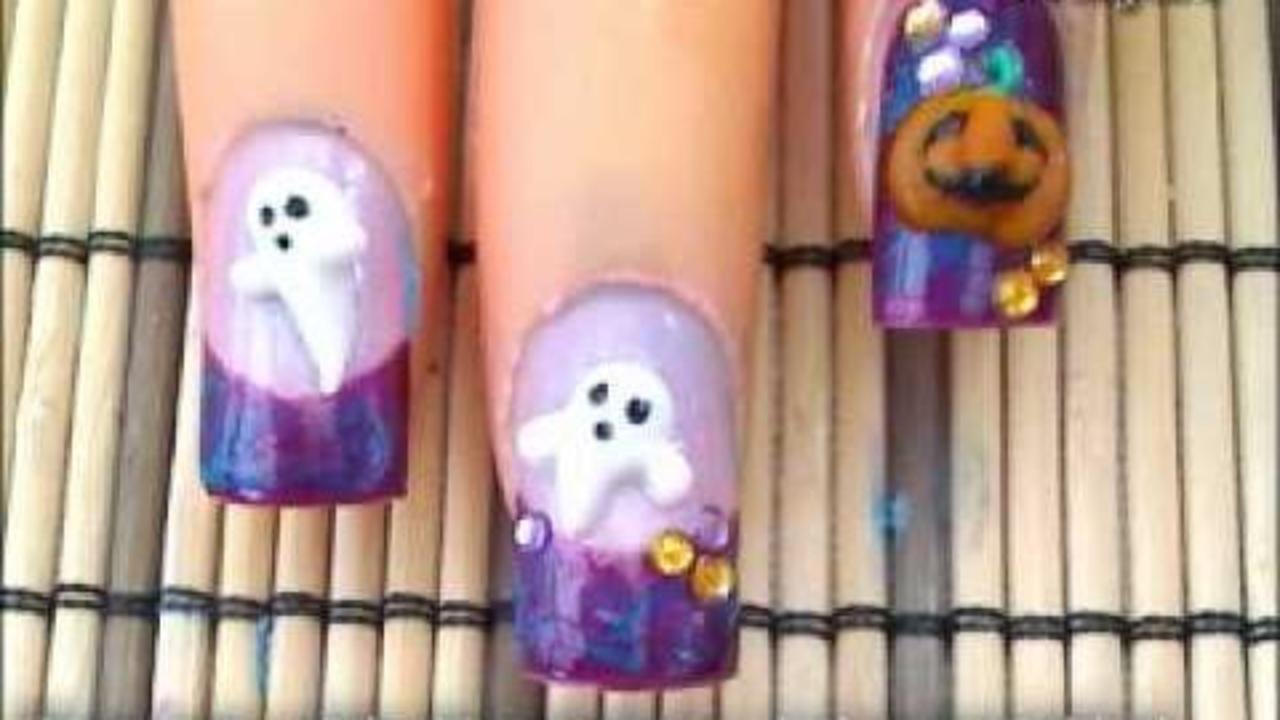 Halloween: *Pumpkin, Ghosts & Tombstone* 3D Acrylic Nail Art Design Tutorial