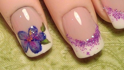 *French Tip W. Purple Hibiscus* Nail Art Design Tutorial