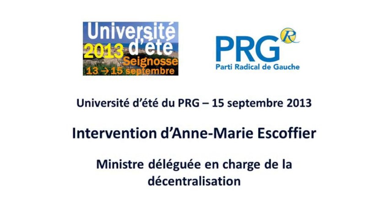Université d'ete PRG 2013 - Discours d'Anne-Marie Escoffier