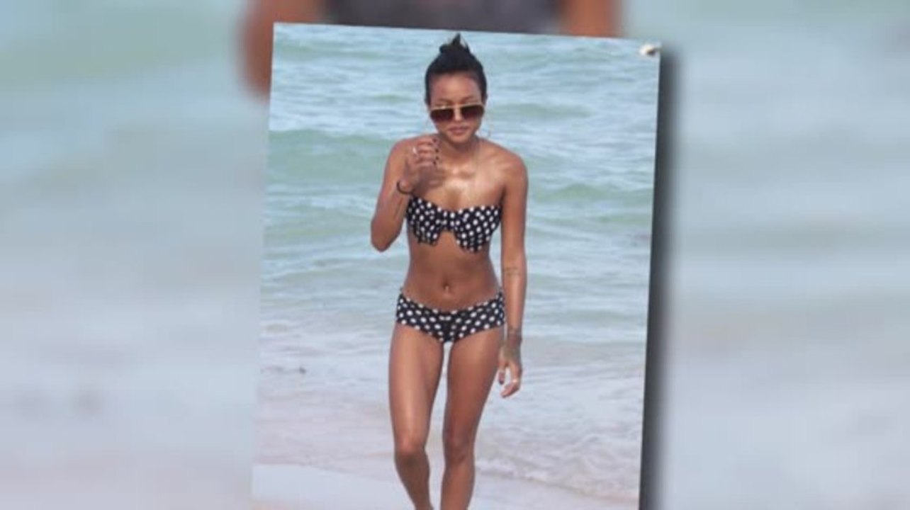 Karrueche tran zeigt traumfigur in gepunktetem bikini