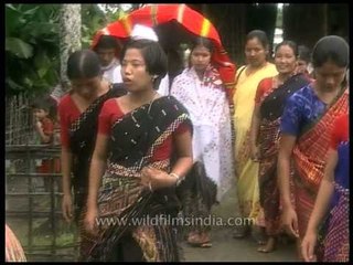 Mishing women of Assam dancing at a wedding