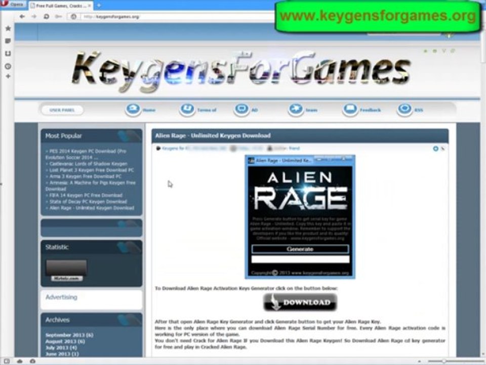 Alien Rage - Unlimited License Keys Codes + Crack