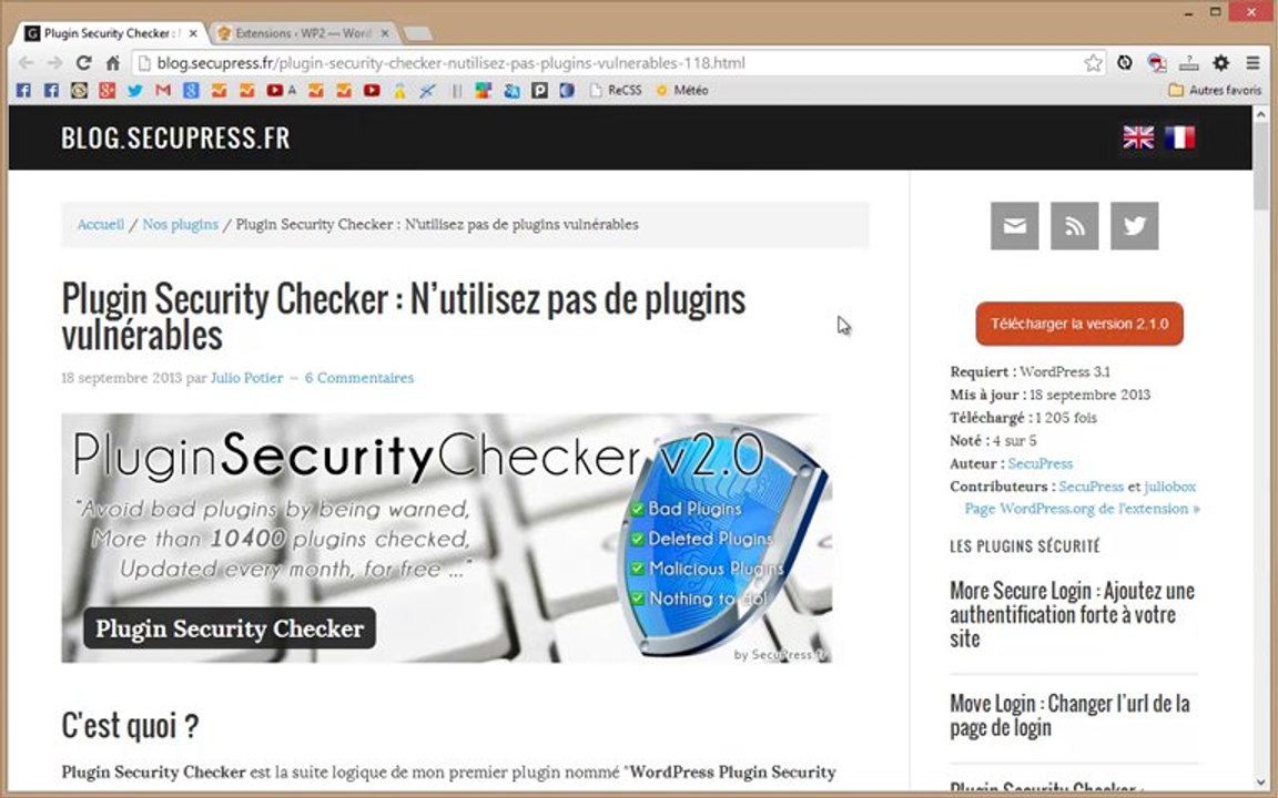 Tutoriel vidéo WordPress : Installer Plugin Security Checker