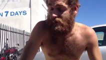 Homeless Man does Breaking Bad imitation for food