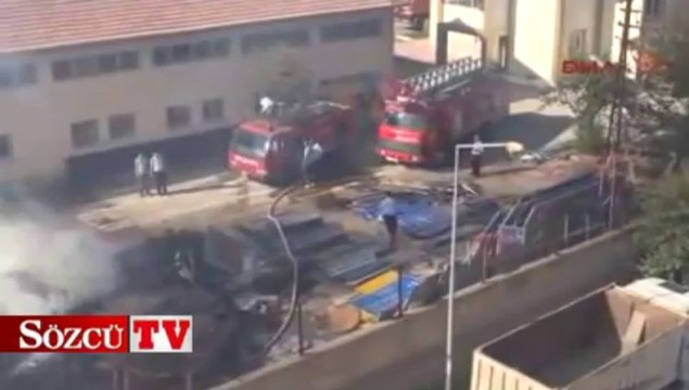 Karayolları şantiyesinde korkutan yangın