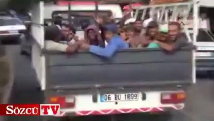Kamyonet kasasında tehlikeli yolculuk