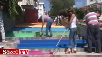 Edirne merdivenleri de rengarenk oldu