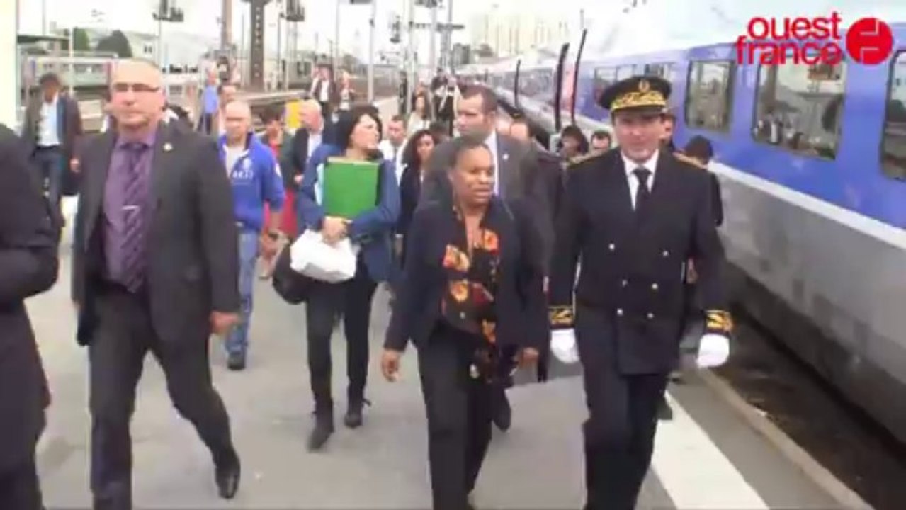 Christiane Taubira arrive à la gare de Rennes
