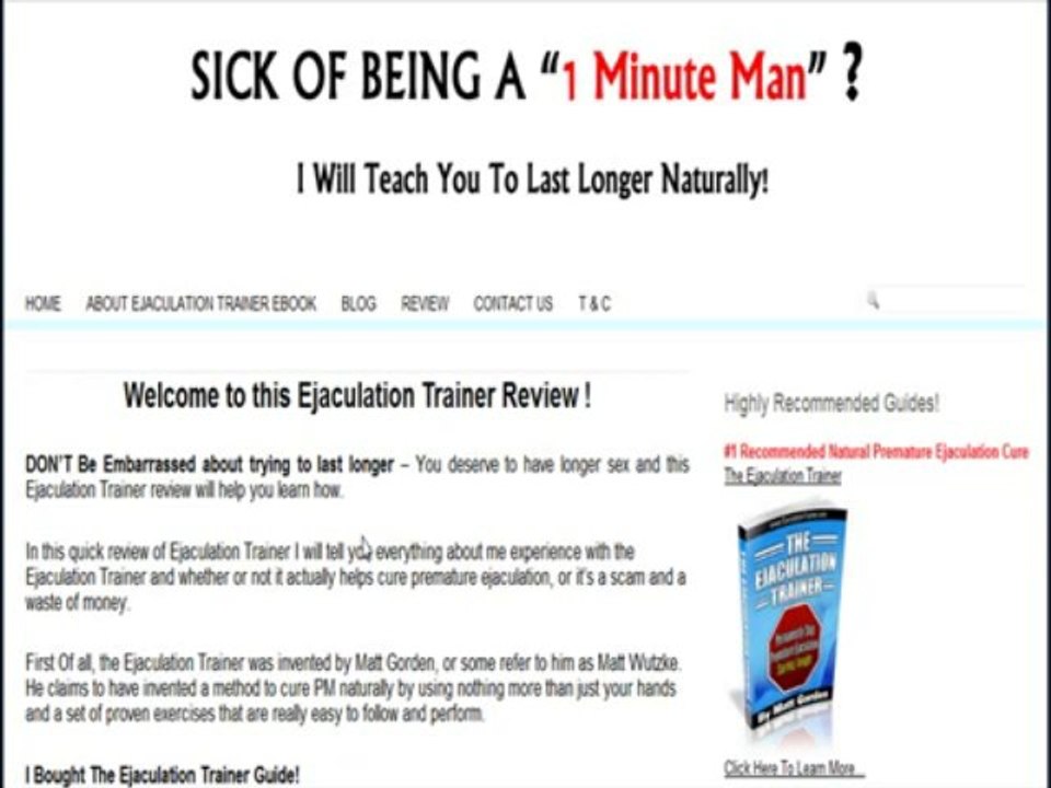 Ejaculation Trainer Testimonial - Premature Ejaculation Cure 
