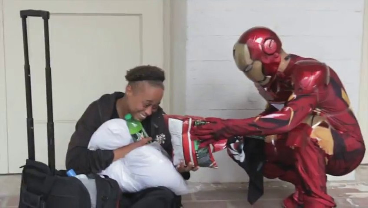 Iron Man helping the Homeless, buying food and...