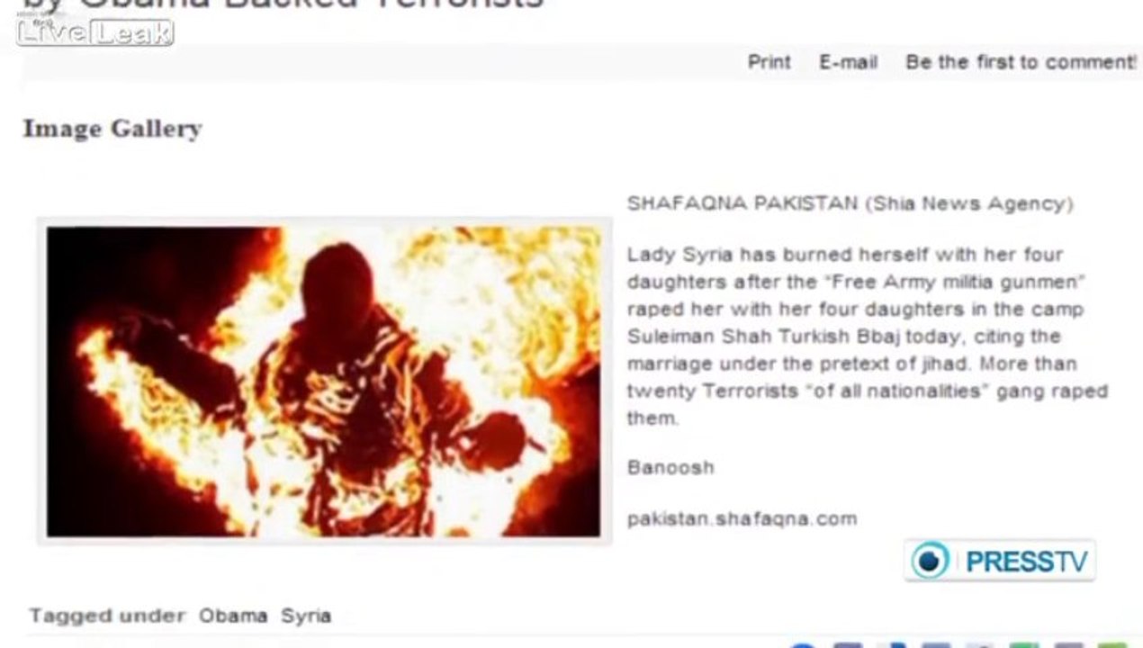 Syrian woman torches herself after being raped in Turkey camp [PressTV @ LiveLeak]
