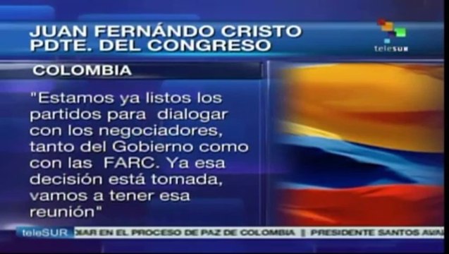 Legisladores colombianos listos para participar en diálogo de paz