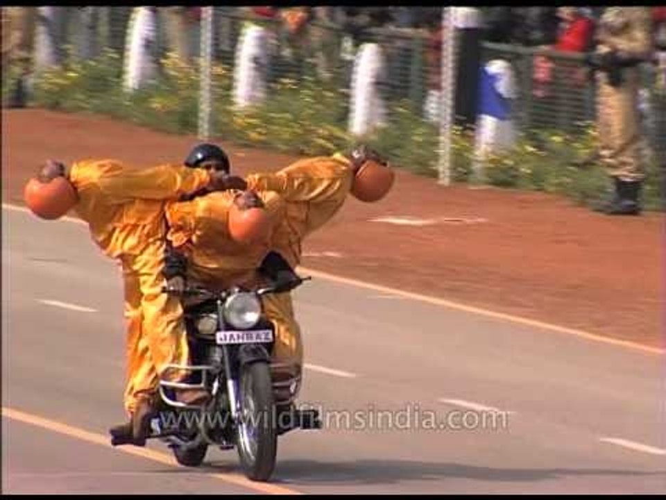 Border Security Force displaying bike stunts during Republic Day