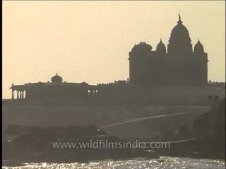 Vivekanada Rock Memorial &Thiruvalluvar statue at sunrise