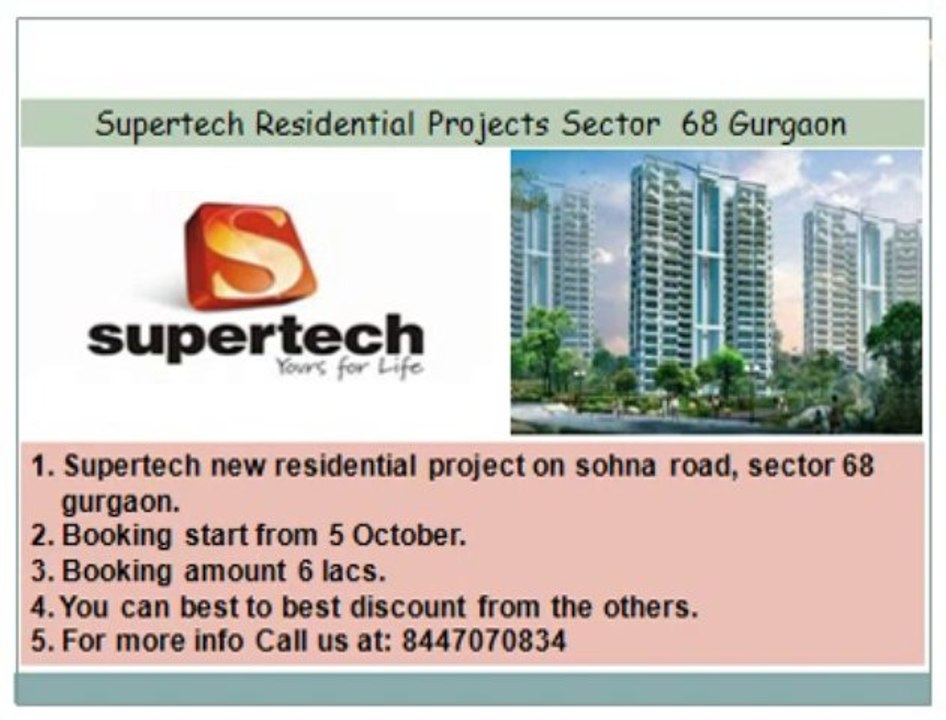 supertech Sector 68%% sohna road++9910013007++gurgaon