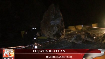 Foça'da Heyelan.. Dev Kaya Yolu Kapadı!