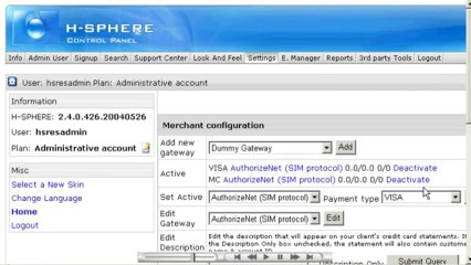 Setting up a merchant gateway in H-Sphere - Reseller Guide - Host Department LLC