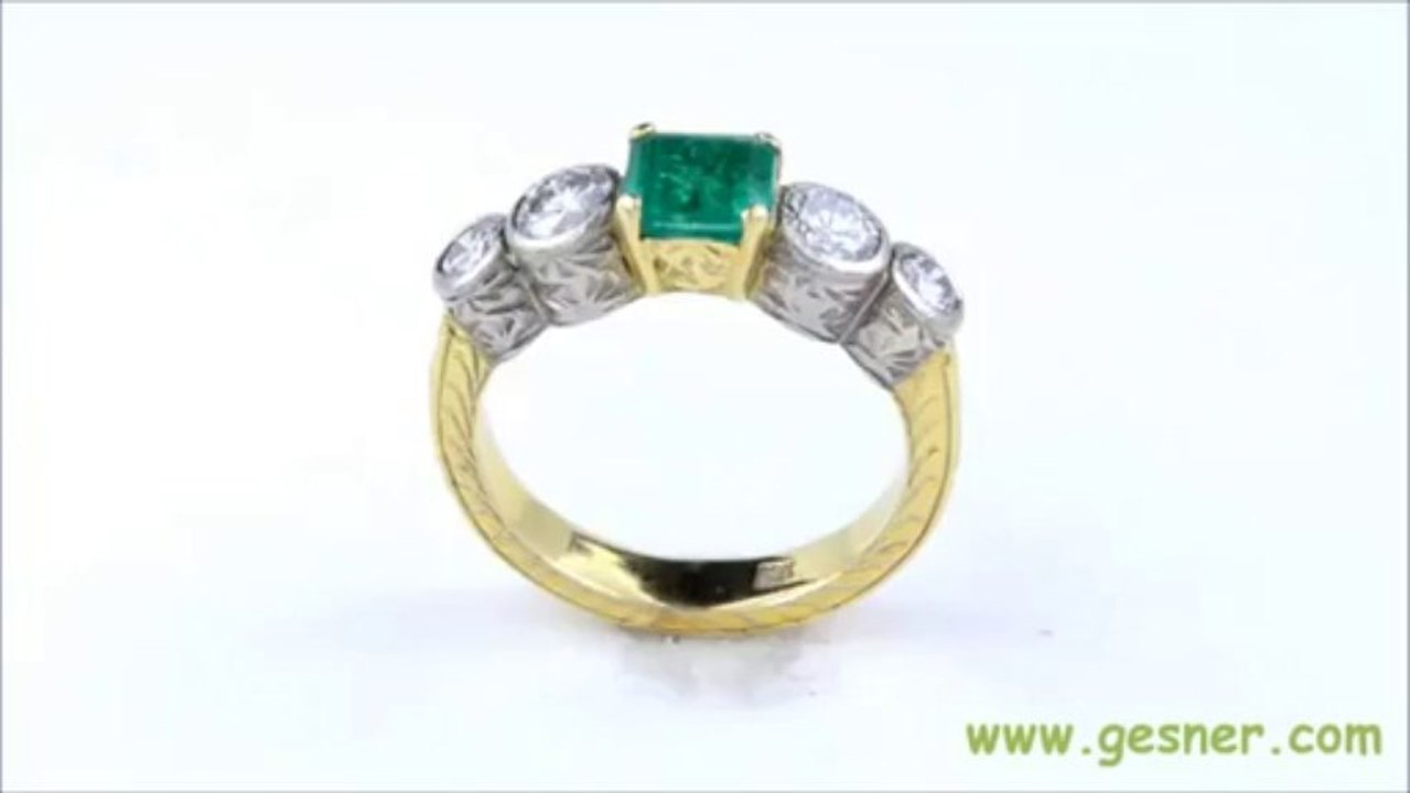 .50 ct. .50 ct. Emerald, .90 ct. T.W. Diamond & 18K Yellow Gold/Platinum Engagement Ring- J32438