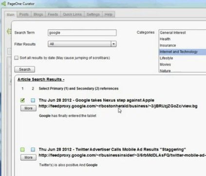 PageOne Curator - Look Inside the PageOne Curator Software and Results