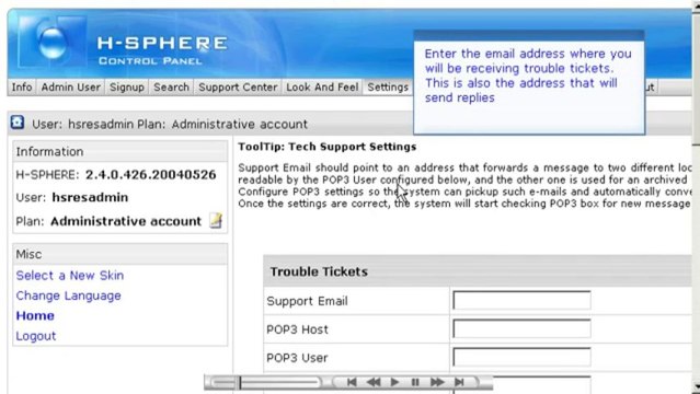 Configuring your Tech Support center in H-Sphere - Reseller Guide - Host Department LLC
