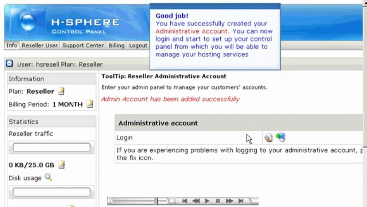 Creating your Administrative account in H-Sphere - Reseller Guide - Host Department LLC