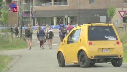 Giant train horn on tiny city electric car... So Funny!!!