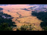Eagle's eye view of mountains and fields in Ziro