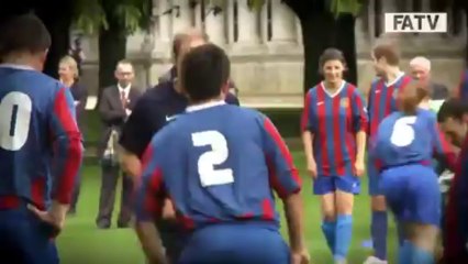 Prince William and Michael Owen take part in a training session at Buckingham Palace