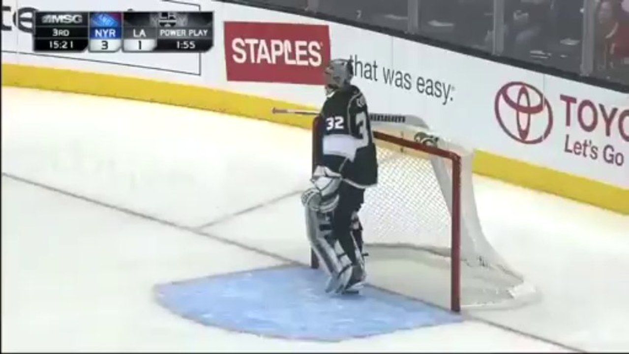 Goalie Jonathan Quick Knocks Puck Into His Own Goal!! NY Rangers VS LA Kings - NHL 2013