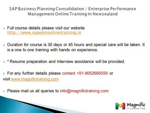SAP Business Planning And Consolidation & Enterprise Performance Management Online Training Newzealand