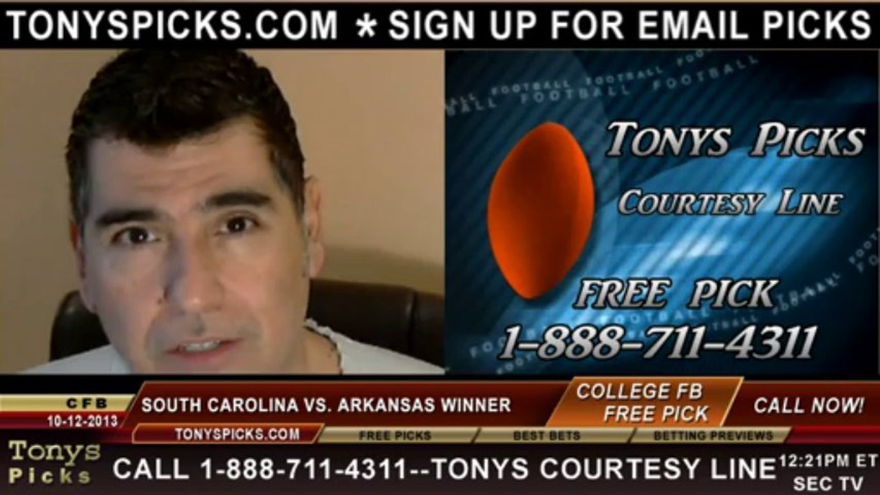Arkansas Razorbacks vs. South Carolina Gamecocks Pick Prediction NCAA College Football Odds Preview 10-12-2013