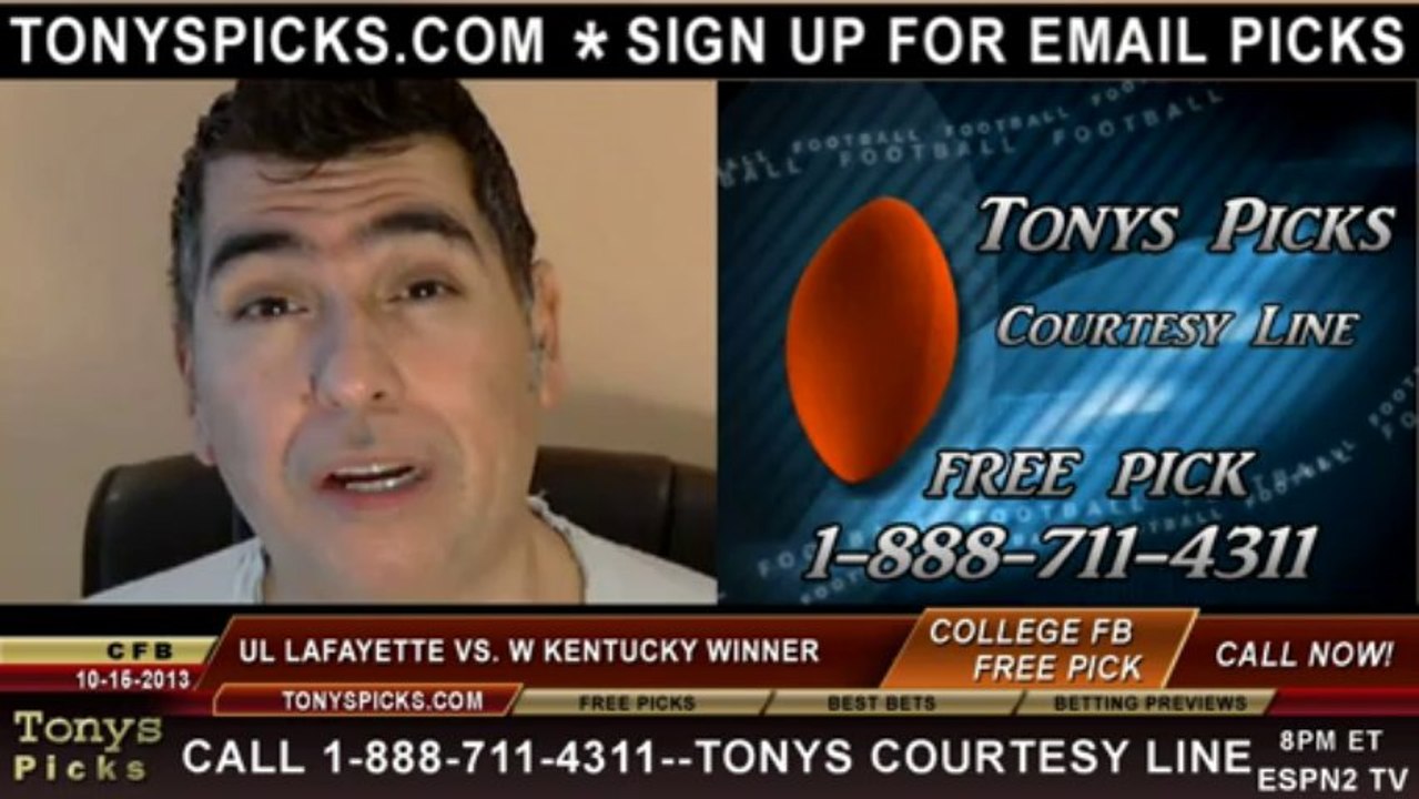 Western Kentucky Hilltoppers vs. Louisiana Lafayette Rajin Cajuns Pick Prediction NCAA College Football Odds Preview 10-15-2013